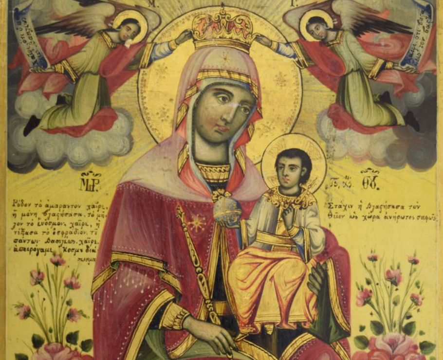 “Shën Maria me shenjtorë”, pikturuar në mars 1873 për kishën e fshatit Sinicë në Korçë