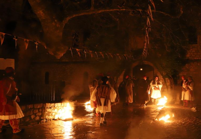 Recreation of oath-taking by Greek revolutionaries at historic Aghia Lavra Monastery