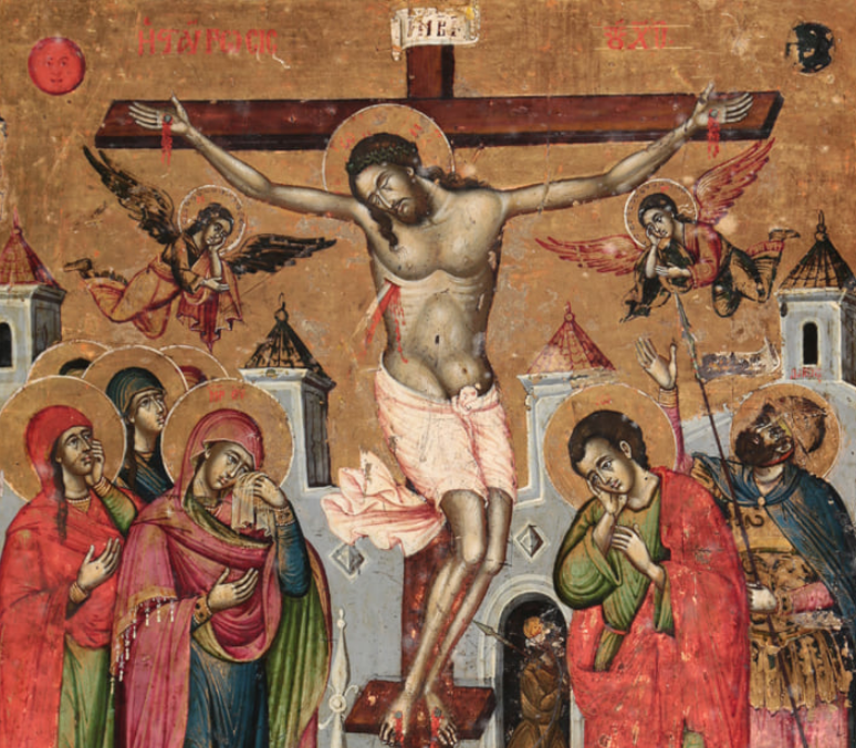 Ikona “Kryqëzimi”, është skena më e dhimshme që piktori Konstandin Zografi e ka punuar për ikonostasin e Kishës së Mitropolisë në Korçë në shekullin e XVIII