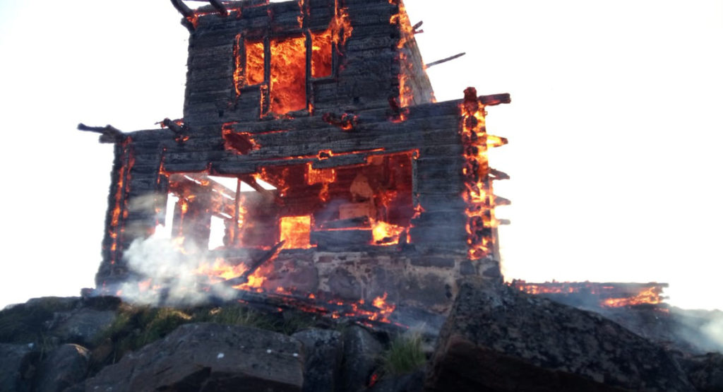 WOODEN CHURCH FROM FAMOUS MOVIE THE ISLAND (OSTROV) BURNS DOWN