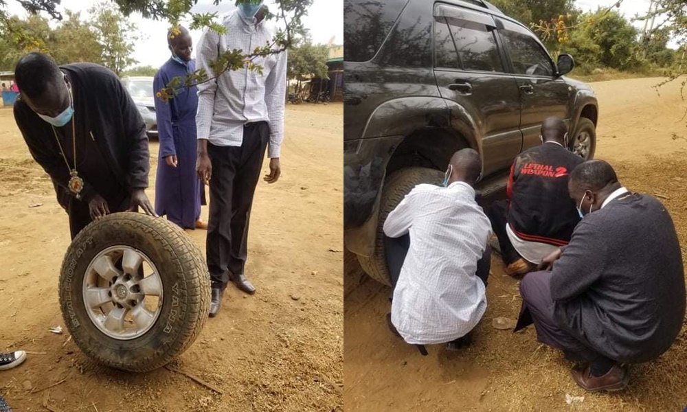 Καθυστέρηση απο λάστιχο: Ο δεσπότης βοηθάει στην αλλαγή